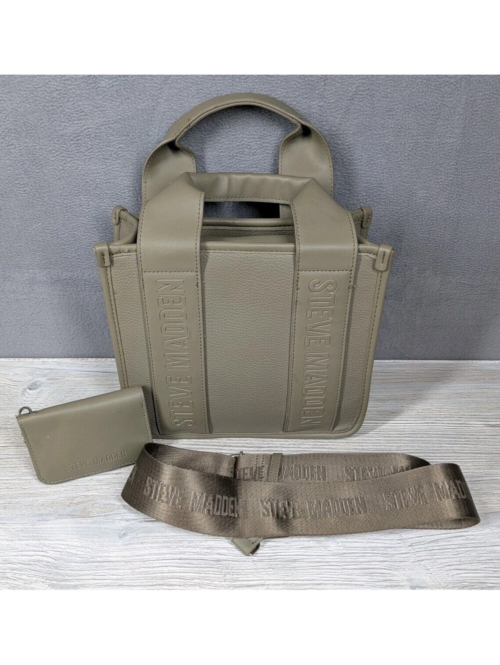 Steve Madden Womens Olive Green Blivia Mini Tote Crossbody Bag Wallet Logo Strap